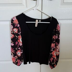 Dolan Black Top with Pink Floral Sleeves